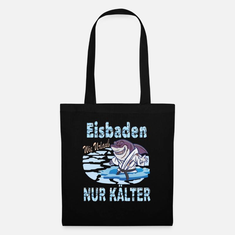 Eisbaden Spruch Kaltbaden Harter Hai - Stoffbeutel - Schwarz