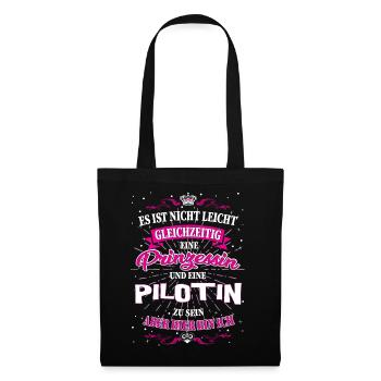 Pilotin und Prinzessin T-Shirt - Stoffbeutel - Schwarz - Vorne