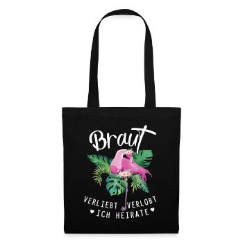 Braut Flamingo verliebt verlobt ich heirate jga - Stoffbeutel - Schwarz - Vorne