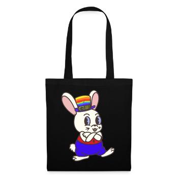 Regenbogen Kaninchen Hase LGBT Gay Pride Hasen - Stoffbeutel - Schwarz - Vorne