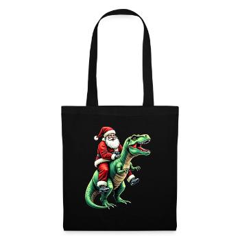 Weihnachtsmann auf Dinosaurier - Stoffbeutel - Schwarz - Vorne