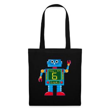 Roboter 6 Jahre 6. Geburtstag - Stoffbeutel - Schwarz - Vorne