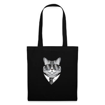 Chat avec lunettes de soleil, chemise et cravate - Sac en tissu - noir - Devant