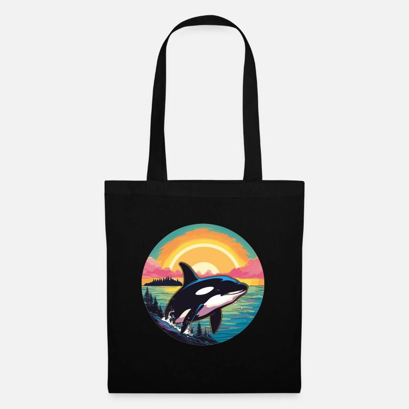 Orca im Sonnenuntergang - Stoffbeutel - Schwarz