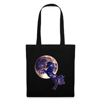 Einhorn, Vollmond , Mond, Magie, Pferd, unicorn, - Stoffbeutel - Schwarz - Vorne