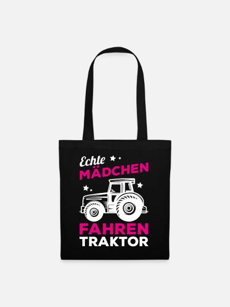 Echte Mädchen Fahren Traktor Landwirtschaft Bäueri - Stoffbeutel - Schwarz