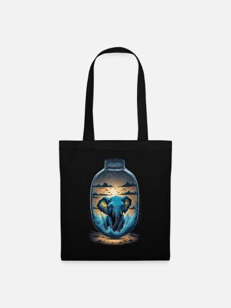 Elefant Flasche - Stoffbeutel - Schwarz