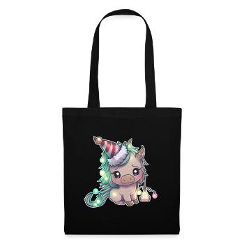 Licorne avec chapeau de Noël, tenue mignonne - Sac en tissu - noir - Devant