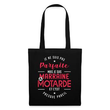 marraine motarde cadeau humour tatie tata moto - Sac en tissu - noir - Devant