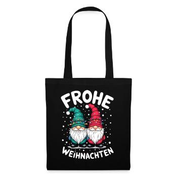 Gnom Frohe Weihnachten Wichtel niedlich Zwerg - Stoffbeutel - Schwarz - Vorne