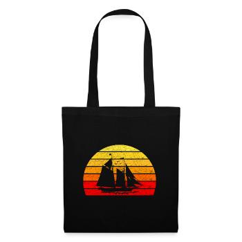 Segelboot Segeln - Sonne Sonnenaufgang Retro - Stoffbeutel - Schwarz - Vorne
