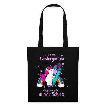 Einschulung Schuleinführung Schulkind Einhorn - Stoffbeutel - Schwarz - Vorne
