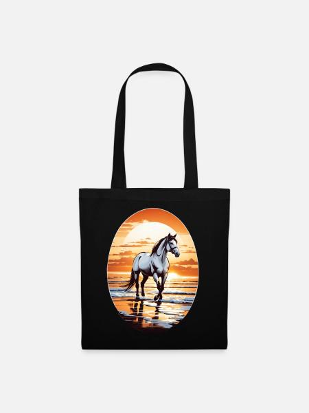 Pferd am Strand - Stoffbeutel - Schwarz
