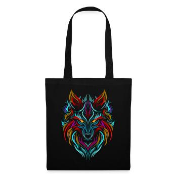 Wolf Tattoo Bunt - Stoffbeutel - Schwarz - Vorne