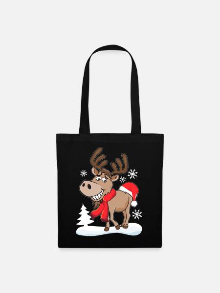 Grinsendes Cooles Rentier mit Weihnachtsmütze - Stoffbeutel - Schwarz