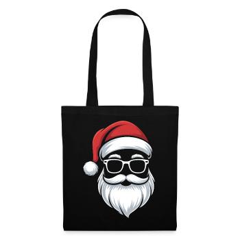 Santa mit Brille Nerdige Weihnacht - Stoffbeutel - Schwarz - Vorne