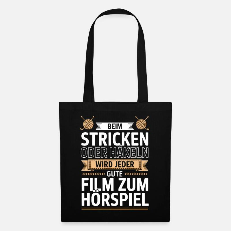 Beim Stricken oder Häkeln Hörspiel - Stoffbeutel - Schwarz