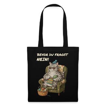 Lustiger Spruch Katze Häkelt - Stoffbeutel - Schwarz - Vorne