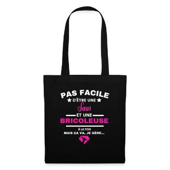pas facile d'être Bricoleuse et Sœur - Sac en tissu - noir - Devant