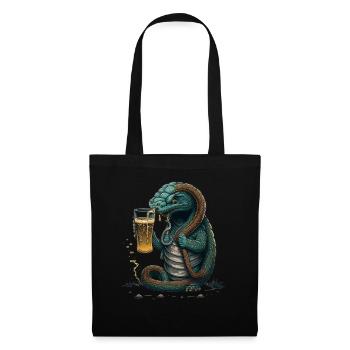 Coole Echse mit Bier Comic Illustration - Stoffbeutel - Schwarz - Vorne