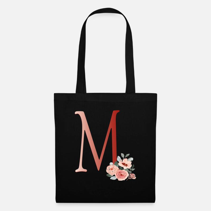 Buchstabe M mit Blumen - Stoffbeutel - Schwarz