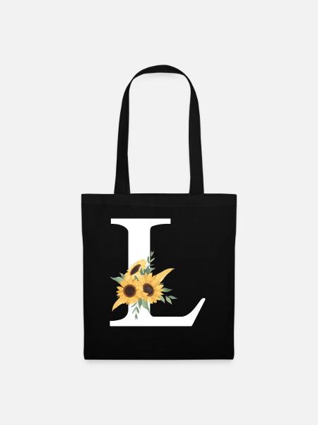 Buchstabe l blumige Sonnenblume - Stoffbeutel - Schwarz