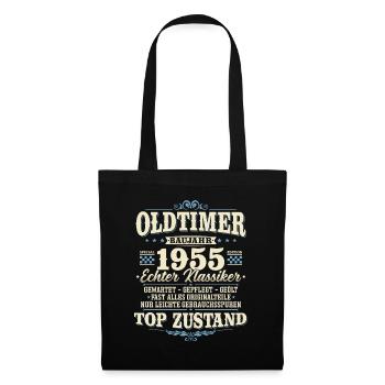 Oldtimer Baujahr 1955 Jahrgang geboren Geburtstag - Stoffbeutel - Schwarz - Vorne