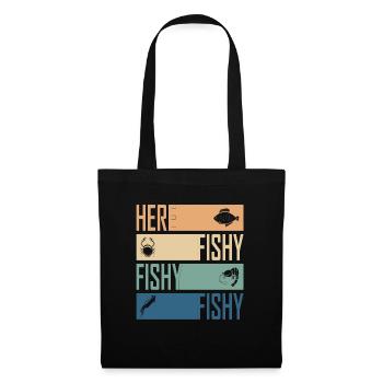 Hier Fisch Fisch Jagd Cool Fischer Retro - Stoffbeutel - Schwarz - Vorne