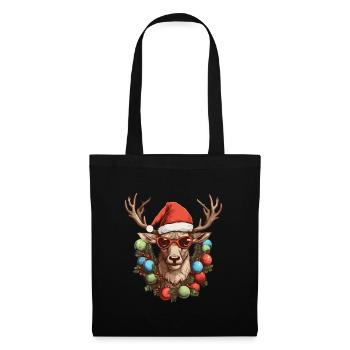 Rentier mit Weihnachtskugeln und Mütze - Stoffbeutel - Schwarz - Vorne