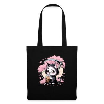 Grim Reaper Anime Cat Cherry Blossom - Tote Bag - black - Front