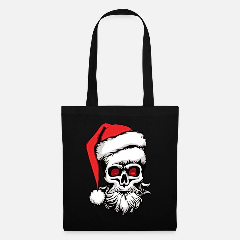 Totenkopf Weihnachtsmann mit Bart - Stoffbeutel - Schwarz