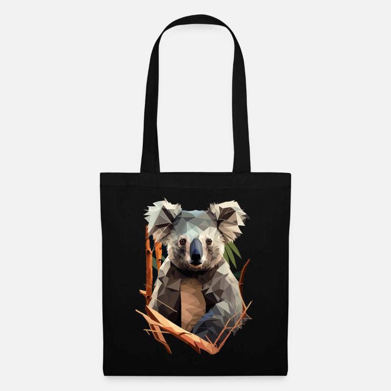 niedlicher Koala mit Eukalyptus im Polygonstil - Stoffbeutel - Schwarz