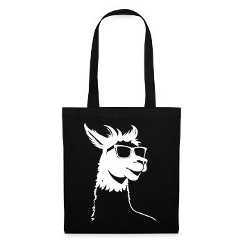 Lustiges Alpaka mit Sonnenbrille Coole Alpakas - Stoffbeutel - Schwarz - Vorne