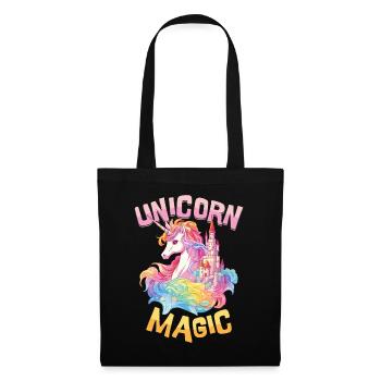 Einhorn Magie Regenbogen Schloss Bunt Fantasie - Stoffbeutel - Schwarz - Vorne