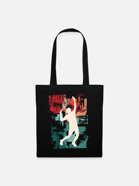 Tennis Tennisspieler Spieler Vintage Retro Bunt - Stoffbeutel - Schwarz