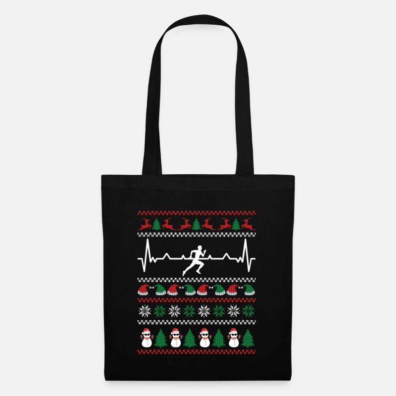 Weihnachtsläufer Herzschlag lustiges Weihnachtsgeschenk - Stoffbeutel - Schwarz