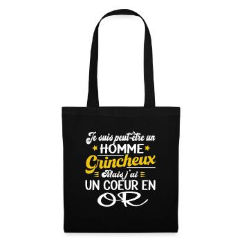 Grincheux grognon coeur en or. Cadeau homme humour - Sac en tissu - noir - Devant