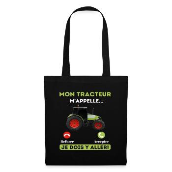 Mon tracteur m' appelle humour agriculteur cadeau - Sac en tissu - noir - Devant