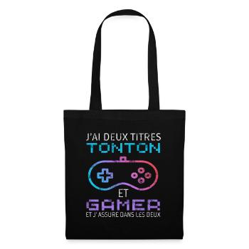 J' ai deux titres tonton et gamer humour gaming - Sac en tissu - noir - Devant