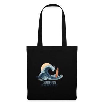 Surfing is My Wave of Life – Surfer & Ozean - Stoffbeutel - Schwarz - Vorne