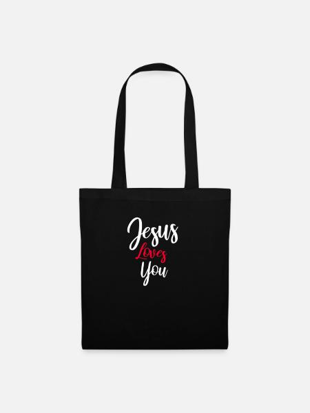 Jesus liebt dich Loves you Geschenk Straßeneinsatz - Stoffbeutel - Schwarz