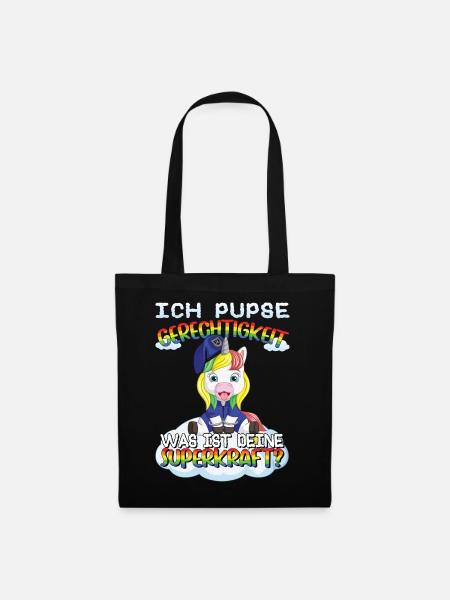 Einhorn in Polizei Uniform - Lustiger Spruch - Stoffbeutel - Schwarz