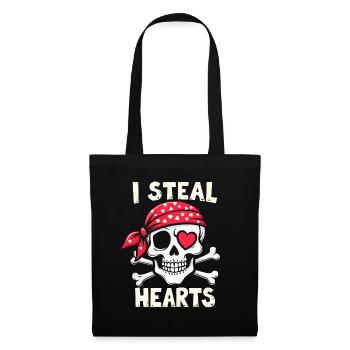 Totenkopf Pirat - I steal hearts - Stoffbeutel - Schwarz - Vorne