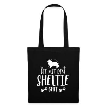 DIE MIT SHELTIE GEHT Hunde Spruch Wilsigns - Stoffbeutel - Schwarz - Vorne