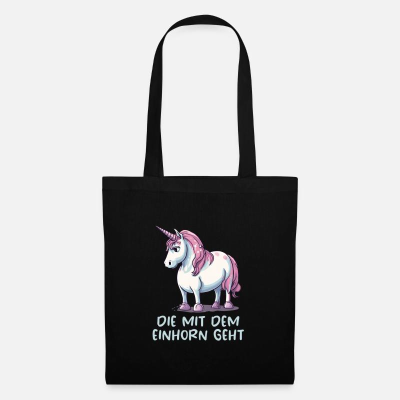 Die mit dem Einhorn geht - Stoffbeutel - Schwarz