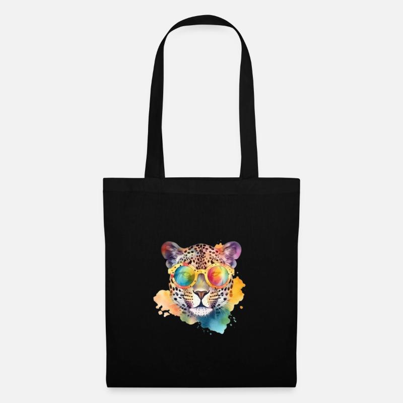 Bunter cooler Leopard mit Sonnenbrille - Stoffbeutel - Schwarz