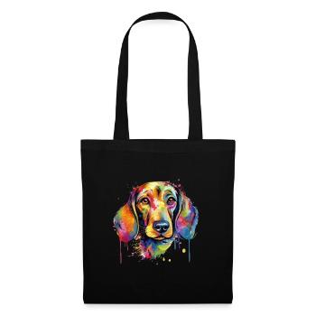 Cooler bunter Dackel Hund - Stoffbeutel - Schwarz - Vorne