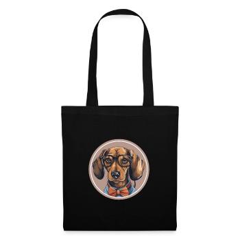 Funny dachshund dog with glasses and bow tie - Tote Bag - black - Front