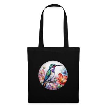 Bel oiseau colibri avec des fleurs à motifs floraux - Sac en tissu - noir - Devant
