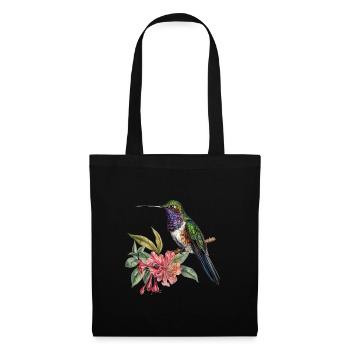 Joli colibri avec des fleurs à motifs floraux - Sac en tissu - noir - Devant